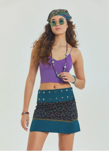 Snap Closure Patchwork Wrapped Floral Skirt 4670